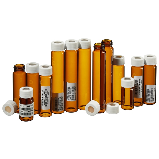 I-Chem&trade: and EP&trade; Amber VOA Glass Vials with 0.125in. Septa, certified