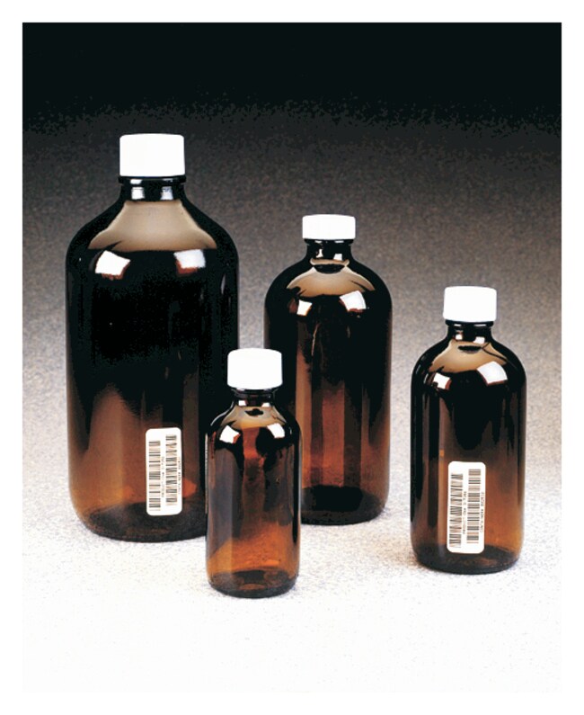 I-Chem&trade; Boston Round Narrow-Mouth Amber Glass Bottles with Closure