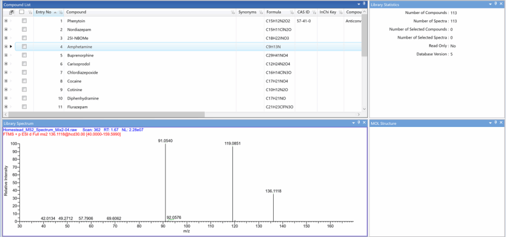 Tox Explorer compound library shown in mzVault