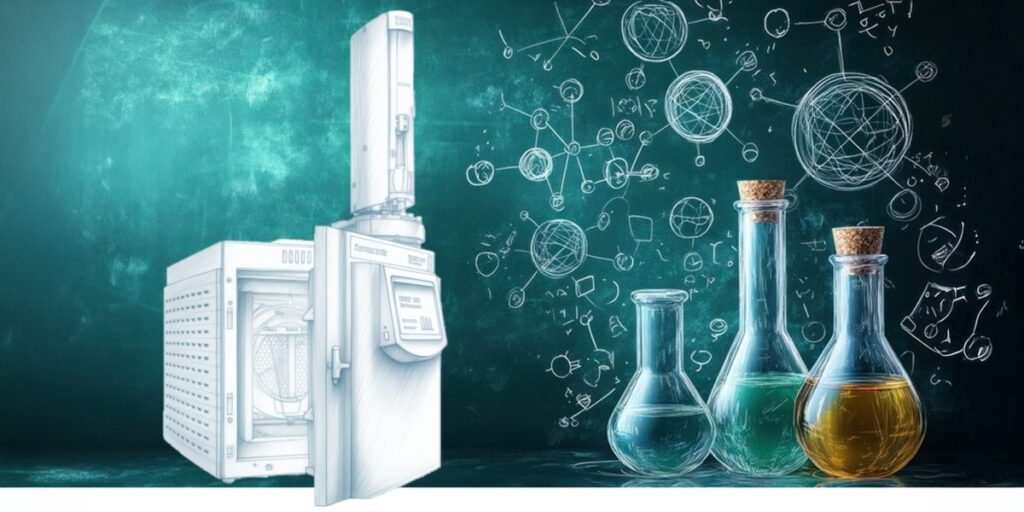 Laboratory glassware with colorful liquids