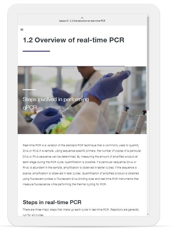 A screenshot shows Module 1.2 of the qPCR handbook