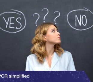 A blonde woman stands in front of a blackboard with "Yes" and "No" written on it, trying to make a decision