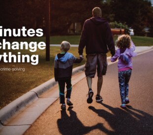 The words "90 minutes can change everything" over an image of a parent walking with two kids