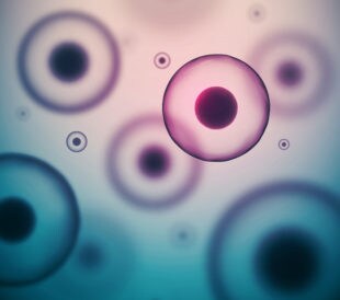 Floating cells on a blue and purple background