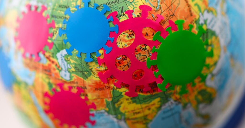 Image of a globe with viruses on it