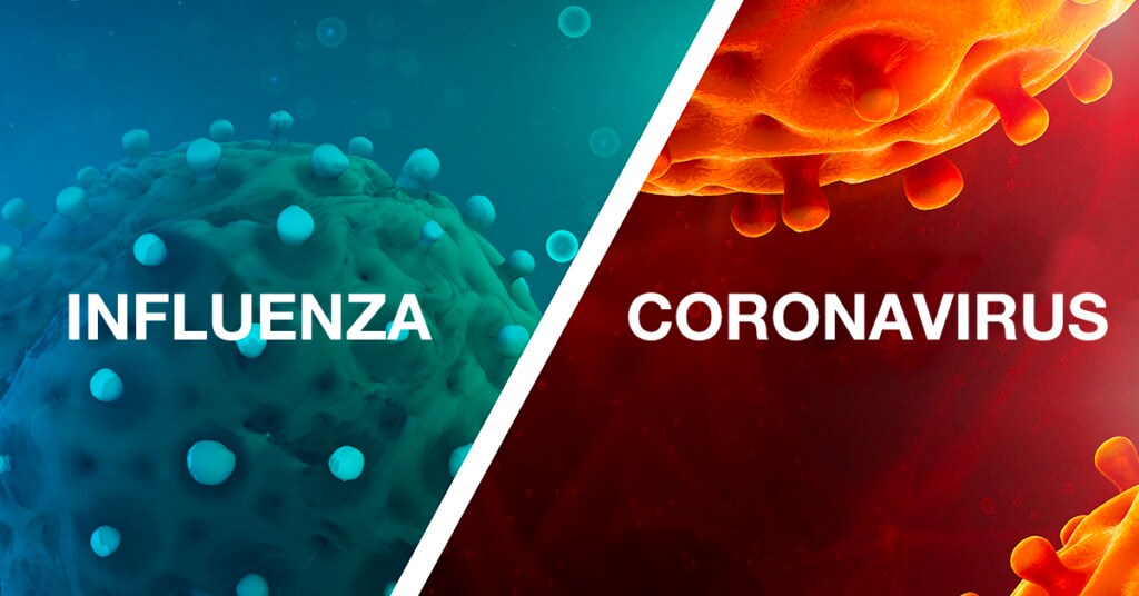 Image of two words: Influenza and coronavirus