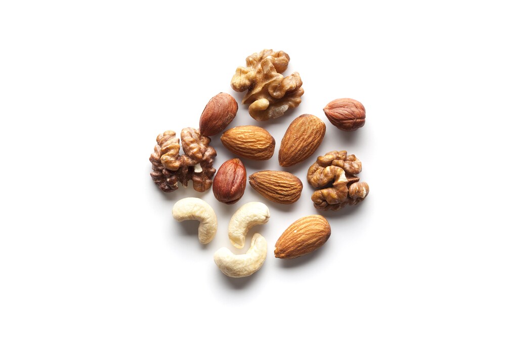 Assorted nuts, isolated on a white background