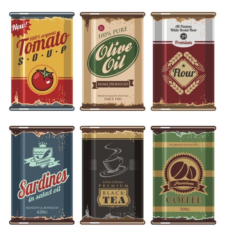 Vintage cans on a white background