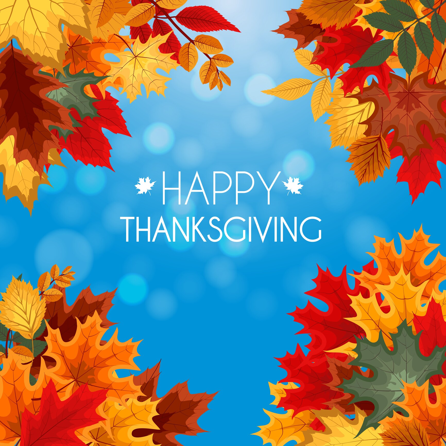 Abstract Vector Illustration Autumn Happy Thanksgiving Background with Falling Autumn Leaves.