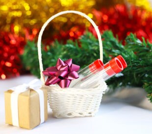 A gift basket with test tubes.