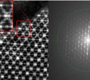 Extreme-low-dose imaging (166 e- / Å2) of the metal organic framework (MOF) UiO 66. A Spectra 300 was used in combination with iDPC to image atomic-level details in this highly dose-sensitive material. Image courtesy of Professor Y. Han, King Abdullah University of Science and Technology.