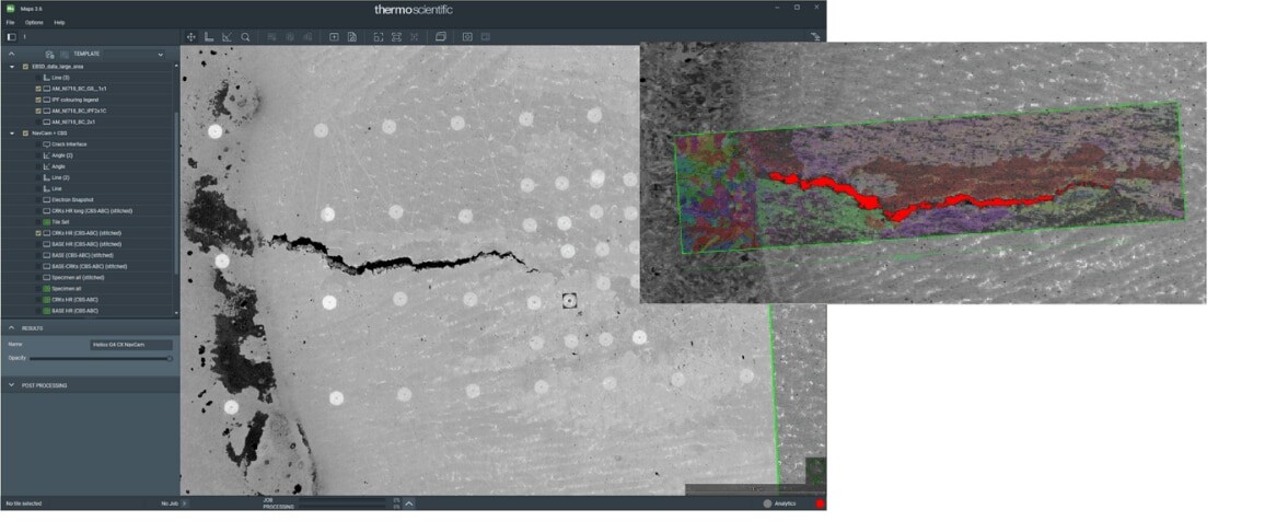 Material fracture imaged with correlative microscopy software
