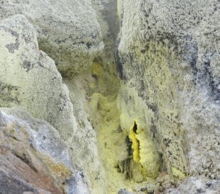 Sulphur deposits in Volcanoes National Park, Hawaii.
