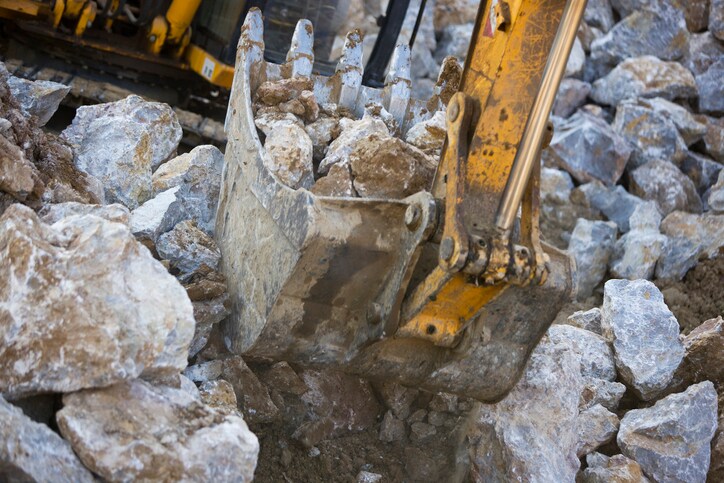 Bulldozer at stone quarry