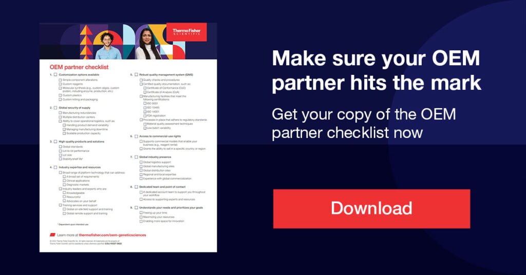 Dark blue banner with red button to download OEM partner checklist