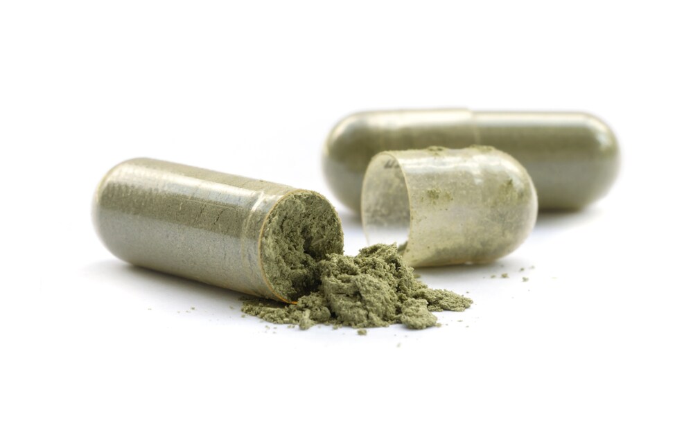 Herbal nutritional supplement isolated on a white background