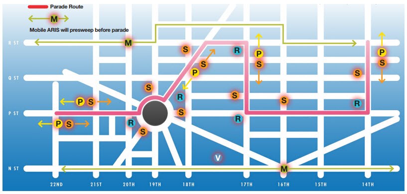 Parade Route Radiation Monitoring document and diagram.