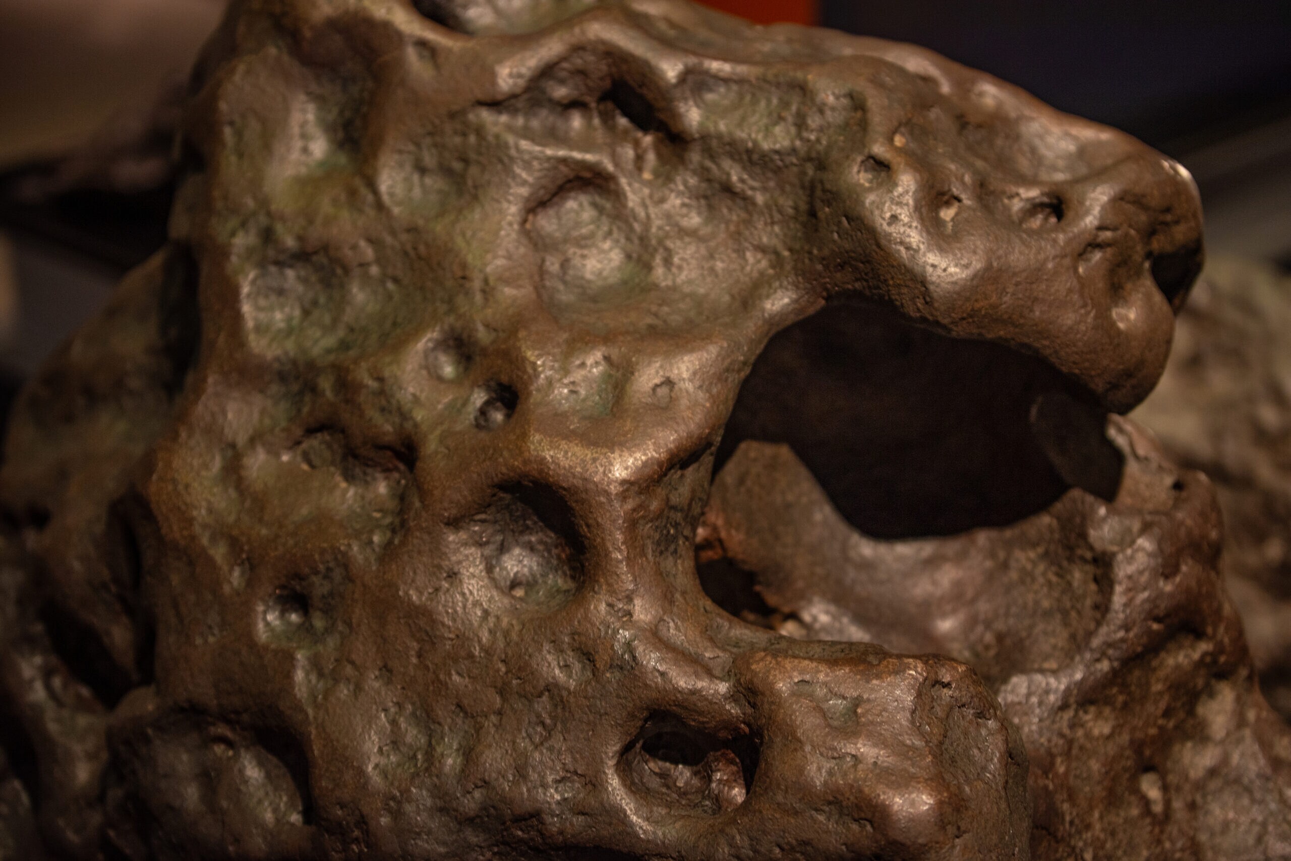 Fragment of meteorite, close up.