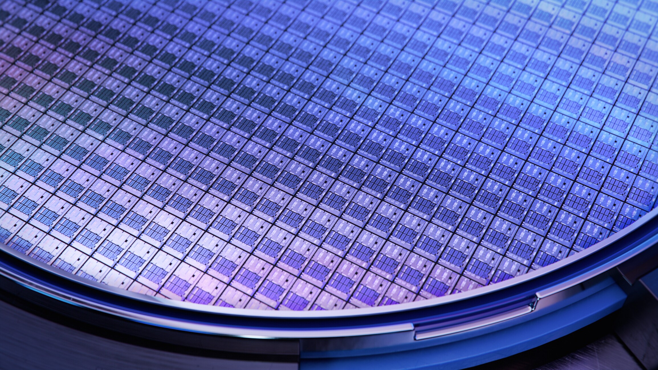 Macro Shot of a Silicon Wafer with Computer Chips during