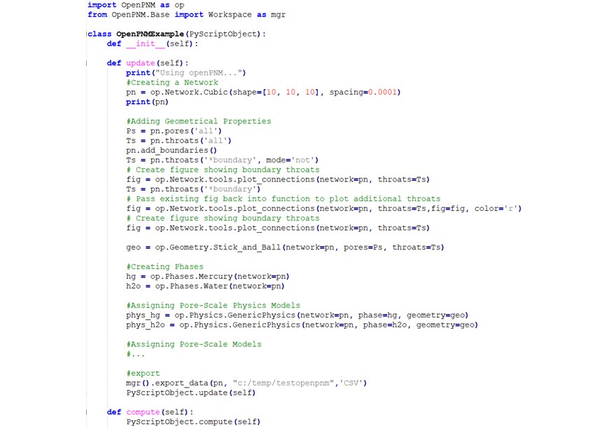 Code example showing how to use openPNM from a Python script Code example showing how to use openPNM from a Python script
